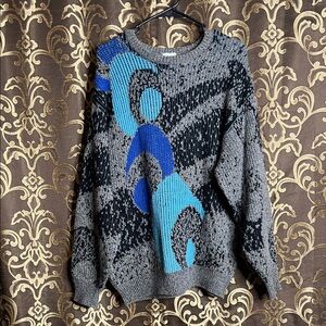 Vintage Grandpa Sweater Gray-Blue Medium